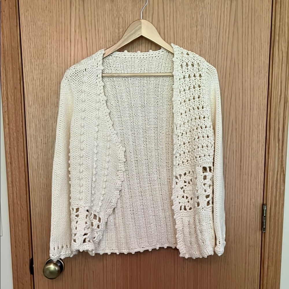 Cottage core vintage crochet sweater size M medium 100% cotton